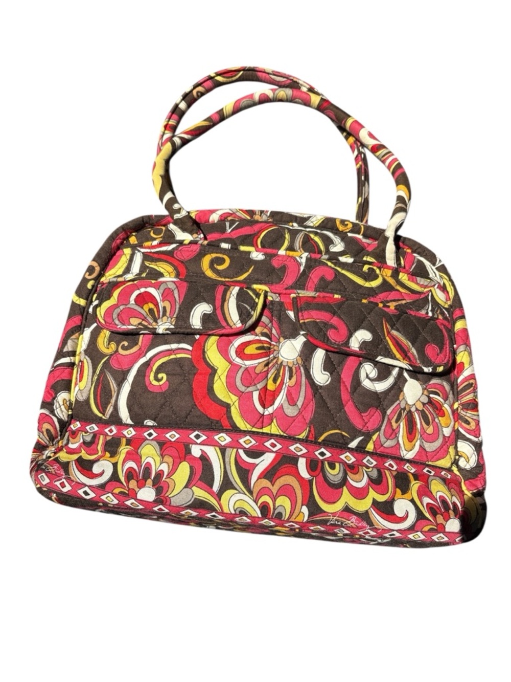 Vera Bradley Puccini Quilted Floral Shoulder Bag - Brown Pink Yellow